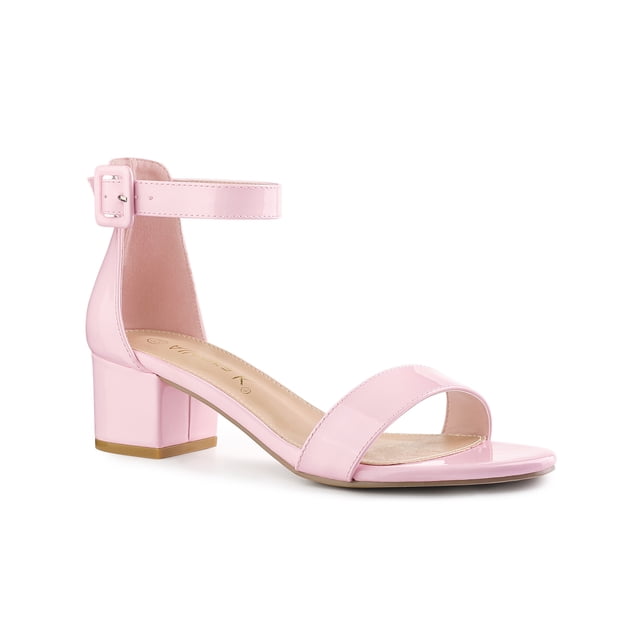 BLISSFUL STEP Women's Shoes Open Toe Block Heel Ankle Strap Sandals Pink 6.5