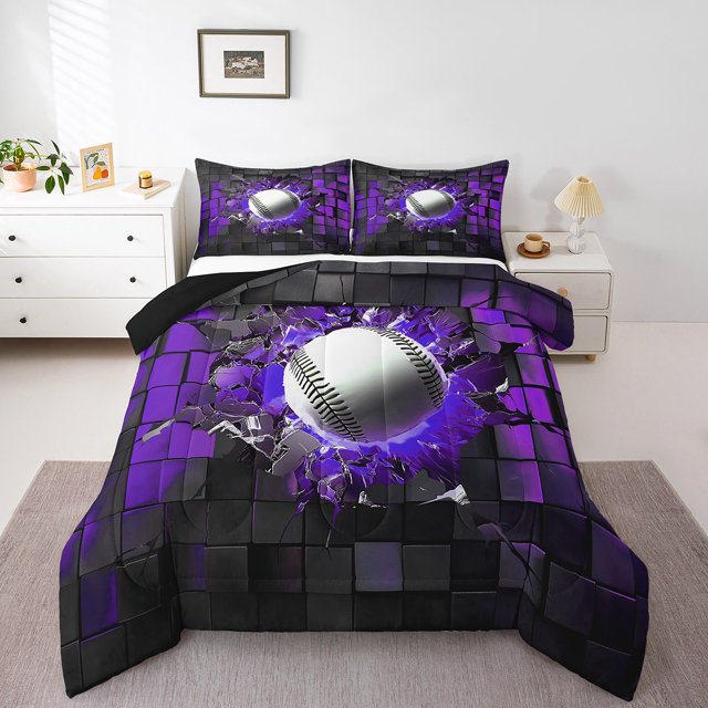 Erosebridal Ensemble de Literie Baseball Grand, Couette Géométrique Dégradée, Violet et Noir, Réversible