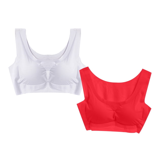 RKSTN Bras for Women 2PC Traceless Comfortable No Steel Ring High Waisted Bras Loose Plus Size Elasticity Breathable Soft Comfortable Solid Color Everyday Bras