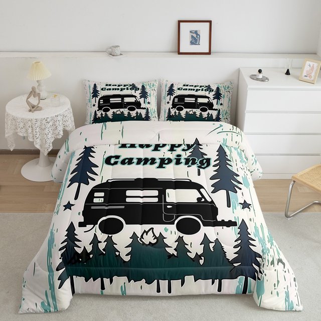 Erosebridal Camping Car Bedding Full Comforter Set, Camper Down Comforter, Rustic Farmhouse Decor, Breathable 3pcs
