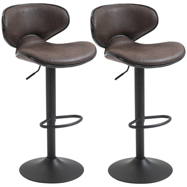 HOMCOM Vintage Bar Stool Set of 2 Leathaire Adjustable Height Chairs