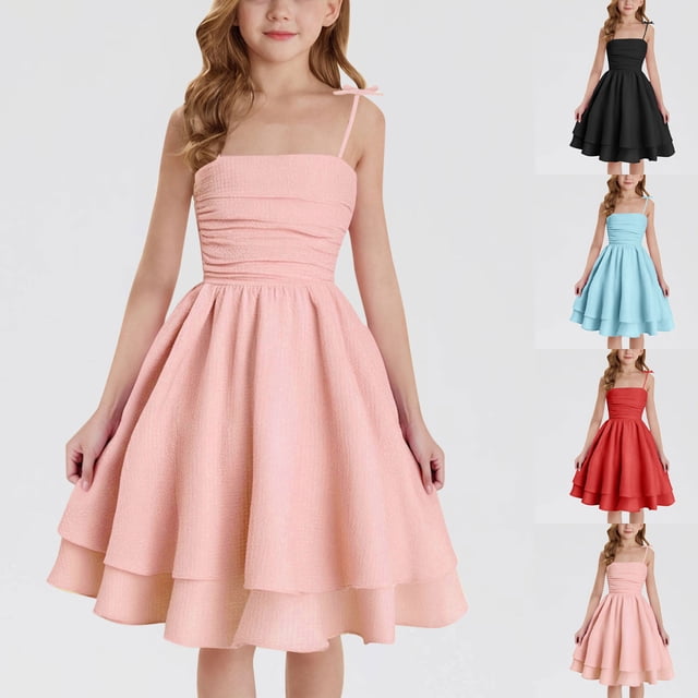 Jovati Robe Sans Manches à Col Rond pour Filles, Robe Camisole Décontractée d'Été Unie 100 % Polyester, Tissu Léger et Respirant, Taille Élastique, Lavable à la Machine, Convient aux 8–14 Ans