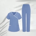 thumbnail image 2 of RXMEKW V-Neck Scrub Set for Women with Pockets, 95% Polyester 5% Spandex, Tunic and Pants Uniform for Medical Professionals, 2 of 9