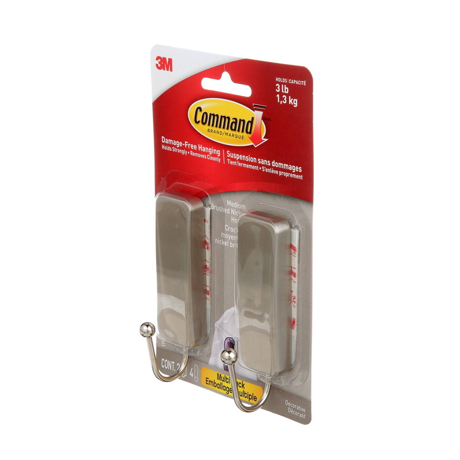 Crochets en nickel brossé 17034BN-2EF Command(MC), 2 crochets, 4 bandes