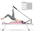 thumbnail image 1 of Soges Foldable Pilates Reformer Machine for Home Use, Portable Pilates Reformer Machine Equipment with Springs & colorful Elastic Cords,Pilates Equipment for All Level Users, Up to 330lbs, Pink, 1 of 9
