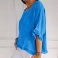 thumbnail image 3 of TINZ Round Neck Ruffled Hem Mid Sleeve And Linen Top Casual Ruffle Solid Short Sleeve Blouse Tops For Women Football Shirt Women Womens Short Sleeved Athletic Tops Exercise Wear for Women, 3 of 5
