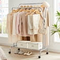 thumbnail image 2 of SONGMICS Clothes Rack, Double-Rod Clothing Rack with Wheels, Heavy-Duty Metal Frame, Garment Rack, 220 lb Max. Total Load, 40.7 Inches Wide, Clothes Storage and Display, Silver, 2 of 8