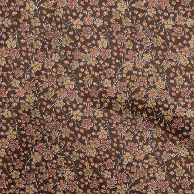 oneOone Viscose Chiffon Brown Fabric Floral Retro Craft Projects Decor Fabric Printed By The Yard 42 Inch Wide