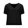 thumbnail image 4 of Dealovy Hauts pour Femmes Été Manches Courtes Décontracté Coupe Ample Col en V Léger T-Shirts Unis, 4 of 6