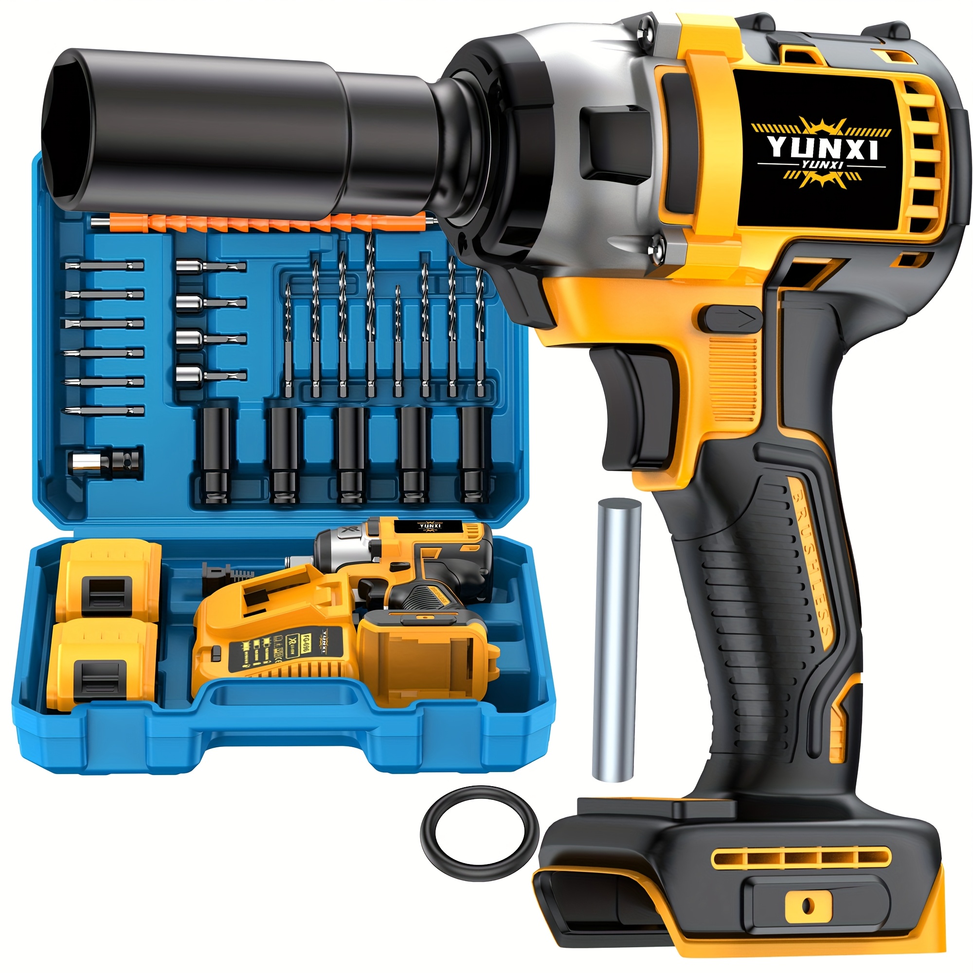 21V Brushless Cordless Impact Wrench & Drill Combo Kit, Wireless Power Tool Set for Car Home Repair Father's Day Gift
