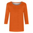 thumbnail image 4 of CHUANK T-Shirt Ajusté à Col Rond Mignon pour Femmes, Décontracté, Mi-Long, Manches 3/4, Blouse Extensible, Basique, Uni, Hauts, 4 of 5