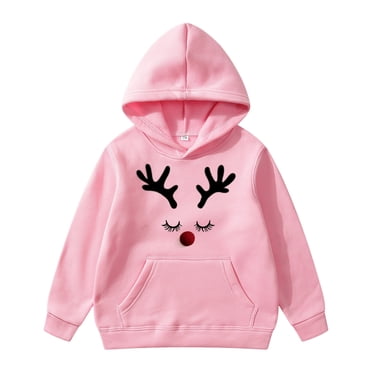 PMVFHDE Clearance Christmas Sweatshirt for Girl Christmas New Children's Hoodie Men And Women With Pocket Decoration Hoodie Children Plus Hoodie Girls Clothes,Pink,13-14 Years