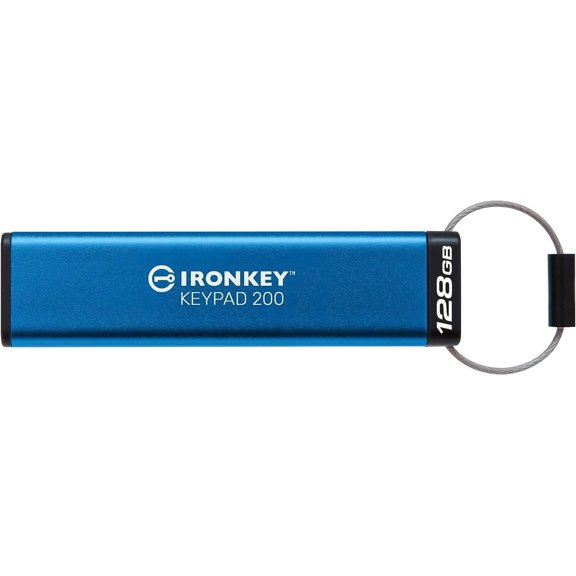 Kingston Ironkey Keypad 200 USB-A Clé USB cryptée 128 Go | Indépendant du système d'exploitation | FIPS 140-3 niveau 3 | XTS-AES 256 bits | Protection BadUSB et Brute Force | Option multi-broches | IK