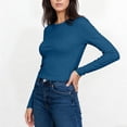 thumbnail image 4 of Yuyuzo Long Sleeve Shirts Womens Crew Neck Slim Fitted Bade Layer Tee Shirts Solid Color Comfy Fall Basic Clothes, 4 of 6
