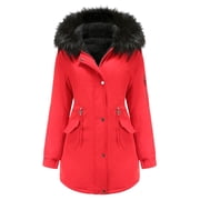 Plus Size Women Winter Thicken Hooded Zipper Up Warm Parkas Coat Jacket Trench Outwear Long Parka Overcoat S-2XL