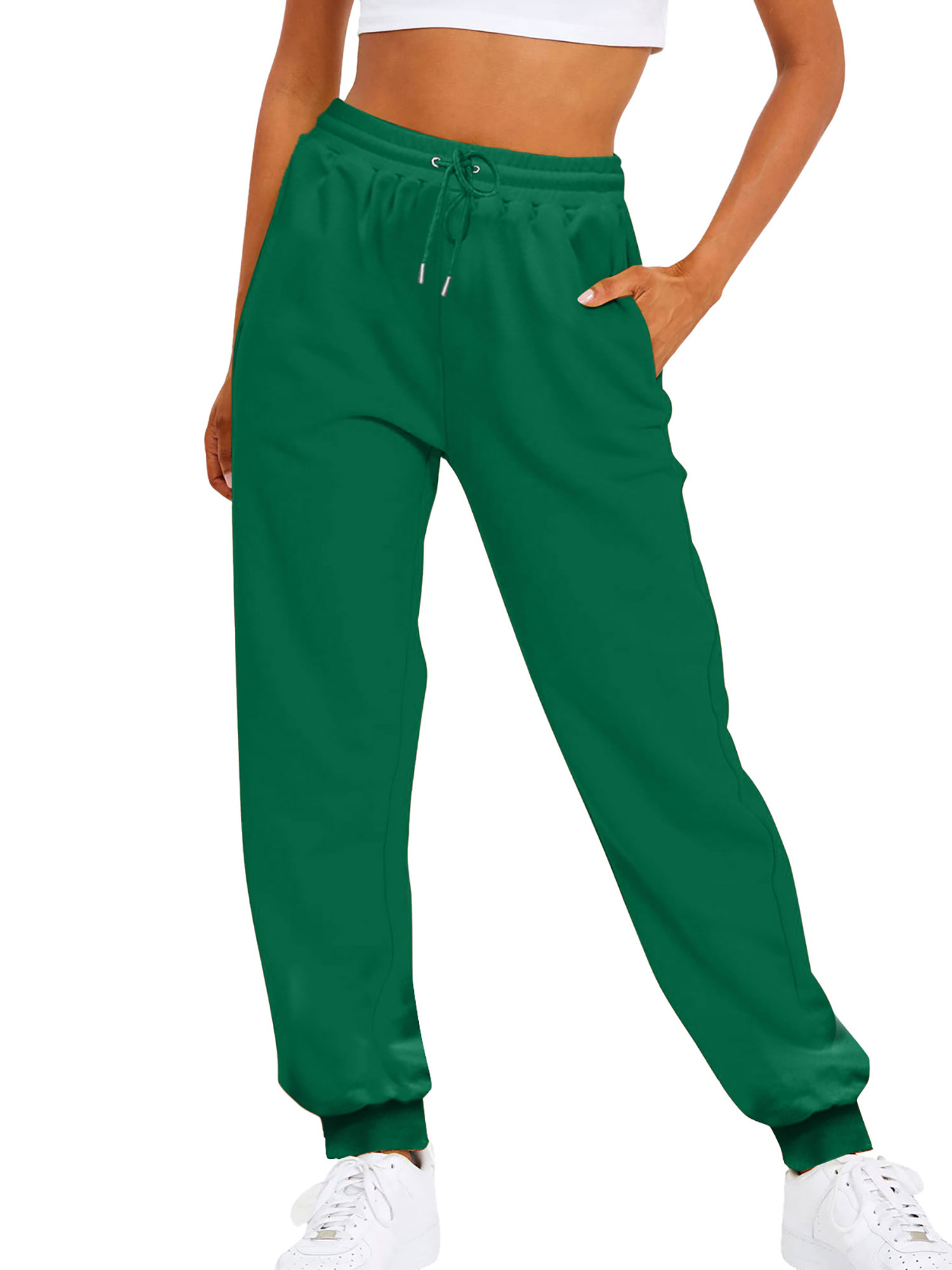 Innerwin Trousers Solid Color Ladies Bottoms Holiday Straight Leg Lounge Sweatpants Green XL