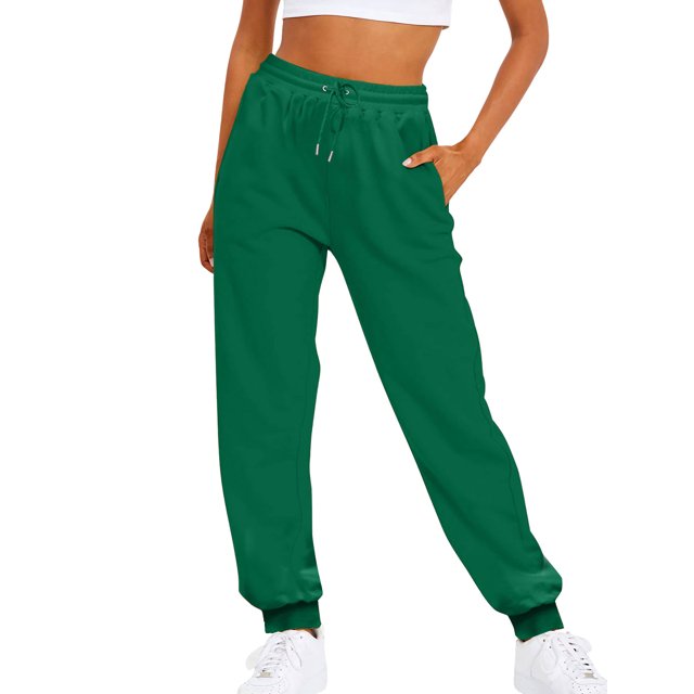 Innerwin Trousers Solid Color Ladies Bottoms Holiday Straight Leg Lounge Sweatpants Green S