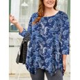 thumbnail image 3 of LARACE Tunique pour Femme Grande Taille, Haut Long à Manches 3/4 Roulées, Chemises Habillées Décontractées, Blouse à Col Rond A-Navy12 2X, 3 of 5
