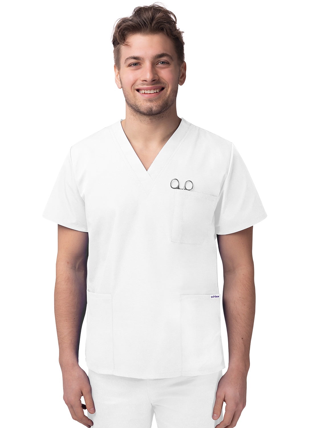 Sivvan Haut d'Uniforme Unisexe à Col en V à 3 Poches (Offert en 15 Couleurs)