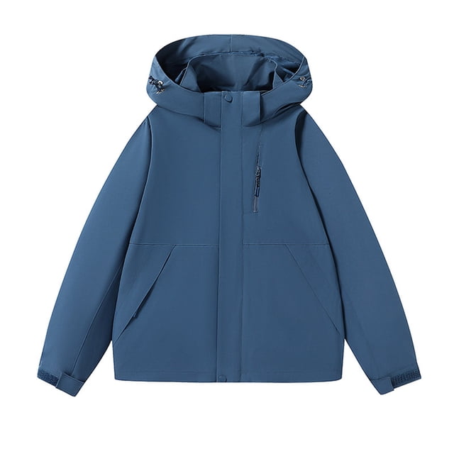 WRKEKC Men's Heavy-Duty Waterproof Workwear Raincoat Hooded Jacket with Multiple Utility Pockets for All-Weather Outdoor Construction and High-Visibility Work Commute Blue XL