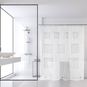 Dvkptbk Rideau de douche blanche avec poches, Rideaux de douche ferme pour salle de bains, Rideau de bain doux épais qualité de l'hôtel, lumière-poids & Lavable en machine