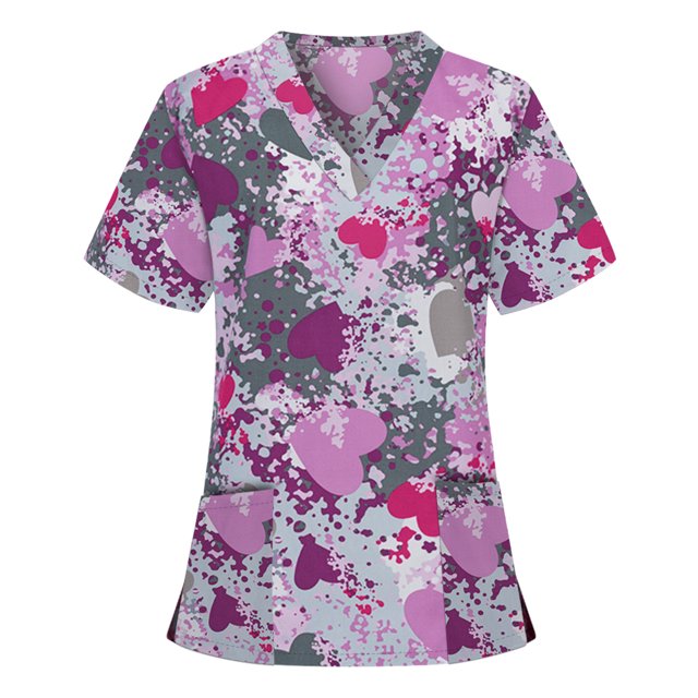 RKSTN Women Short Sleeve V-neck Tops Working Uniform Blouse