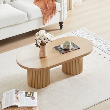 Wirrytor Tables Table Basse Ovale Cannelée, Table Basse en Bois Style Ferme Milieu du Siècle Moderne, de Salon pour Salon Bureau (Naturel)