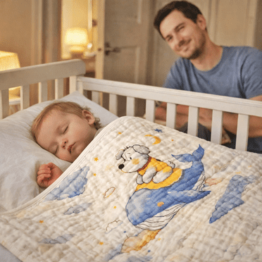 Whimsical Whale Baby Muslin Blanket Set – Soft Quilted Comfort for Newborns & Toddlers