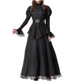 thumbnail image 2 of EQWLJWE Robe de Sorcière d'Halloween pour Femmes Manches Longues Bouffantes Gothique Court Manches Longues Col en V Robe à Lacets, 2 of 8