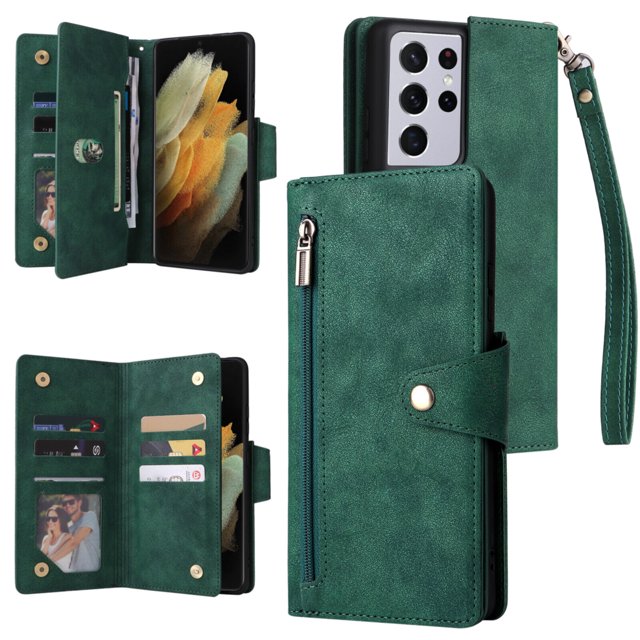 Case for Samsung Galaxy S21 Ultra 5G Magnetic Leather Zipper Wallet Cover Card Holder
