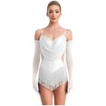 thumbnail image 2 of Aislor Justaucorps de Danse à Paillettes pour Femmes avec Strass, Robe de Danse Jazz Latine à Franges avec Gants Ivoire m, 2 of 7