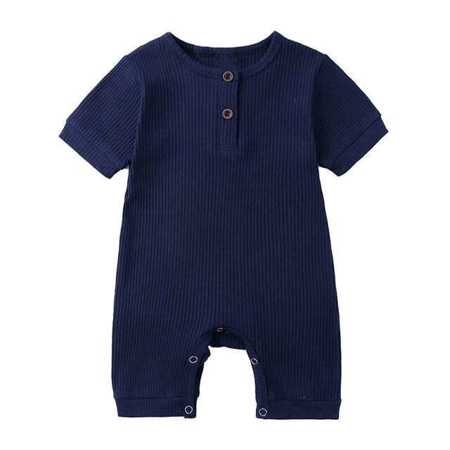 AherBiu Newborn Onesie Short Sleeve Jumpsuit Baby Clothes Ribbed Button Crewneck Summer Short Rompers Overalls