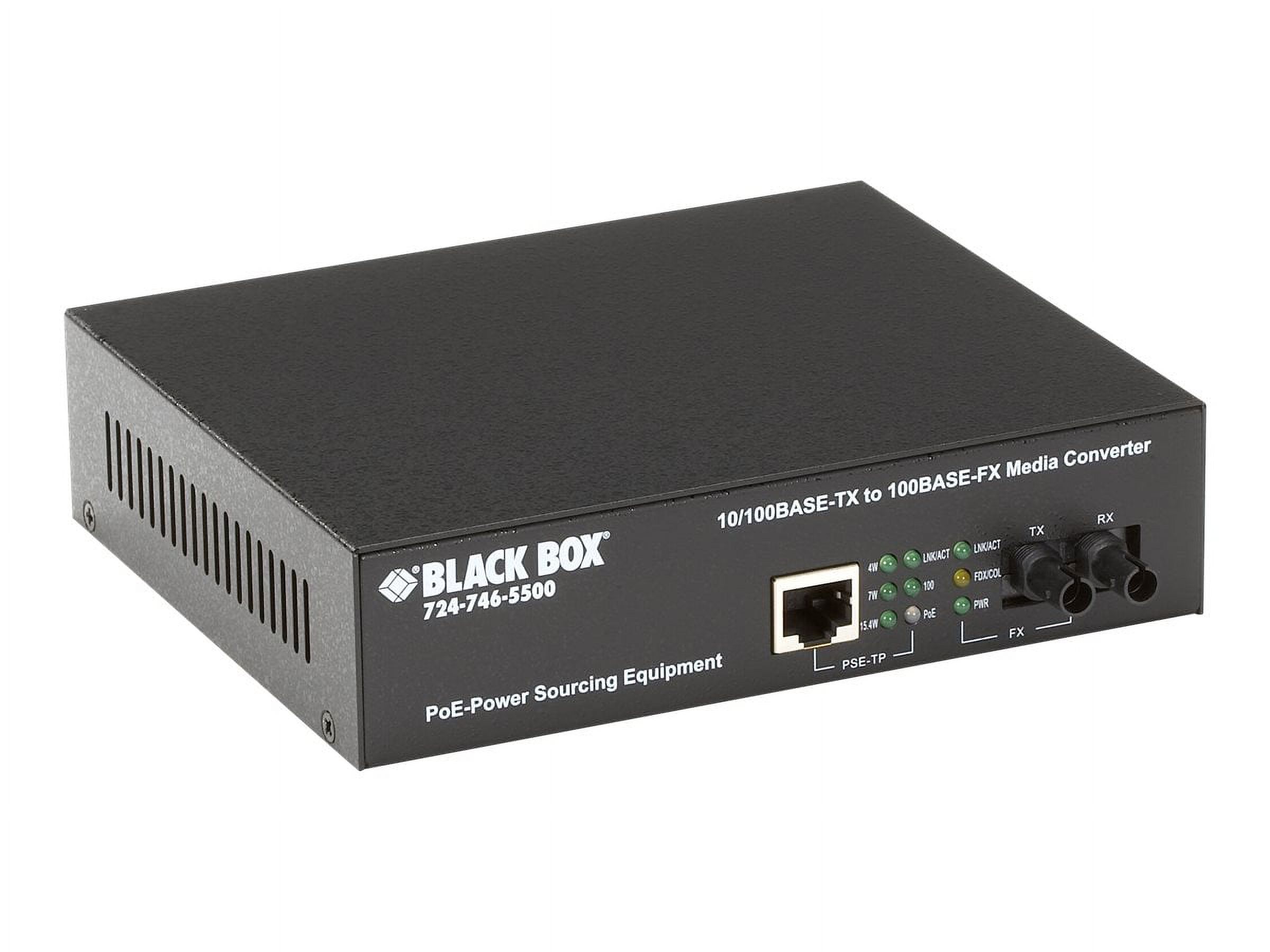 Black Box PoE PSE Media Converter - Convertisseur Multimédia Fibre - 100Mb LAN - 10Base-T, 100Base-FX, 100Base-TX - RJ-45 / ST multi-mode