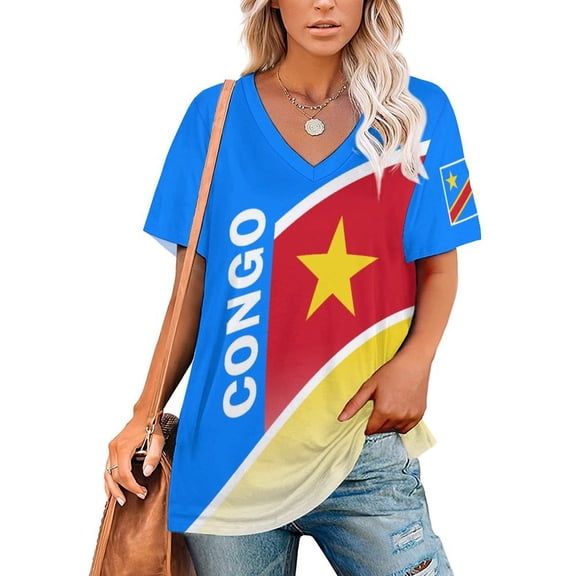 Chandail de Soccer pour Femmes Congo 2026 pour Fans de Soccer avec Drapeau de la Nation, Chandail Aussi Personnalisé