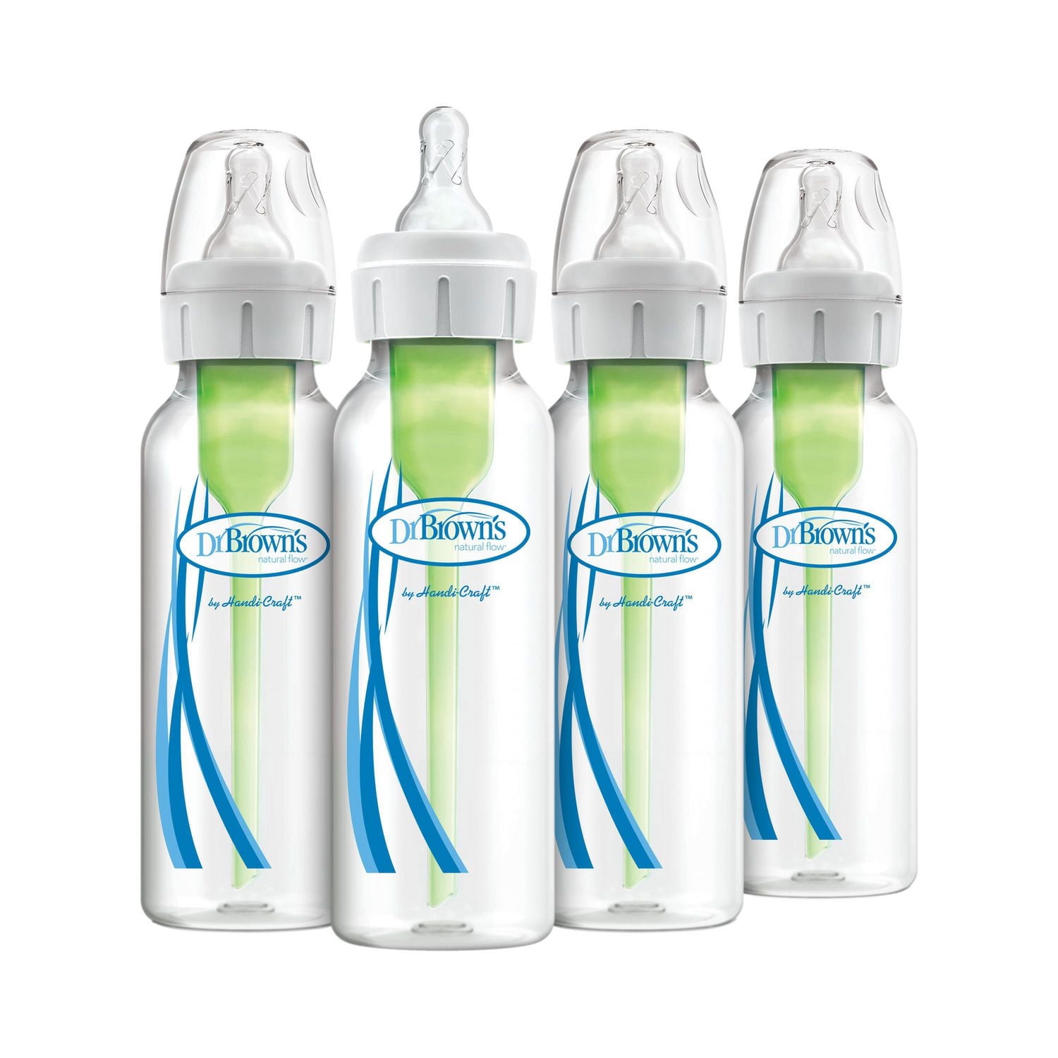 Dr. Brown's Natural Flow Anti-Colic Options+ Narrow Baby Bottles with Level 1 Slow Flow Nipples, 0m+, 4x8oz Bottles