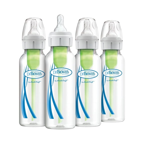 Dr. Brown's Débit Naturel Anti-Coliques Options+ Biberons à Goulot Étroit pour Bébé avec Tétines à Débit Lent Niveau 1, 0m+, 4x8oz Biberons