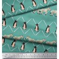 thumbnail image 2 of Soimoi Blue Velvet Fabric Penguin & Stripe Animal Print Sewing Fabric BTY 58 Inch Wide, 2 of 3