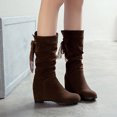 thumbnail image 1 of LSLJS Bottes à Talons Hauts pour Femmes Jusqu'aux Genoux, Bottes Chaudes Unies à Lacets avec Lacets pour Femmes, Bottines à Bout Rond, Bottes à Talon Compensé Haut, Chaussures, Bottes Jusqu'aux Genoux pour Femmes, 1 of 9