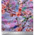 thumbnail image 1 of Soimoi Blue Polyester Crepe Fabric Insect,Peach & Pink Floral Printed Fabric 1 Yard 42 Inch Wide, 1 of 3