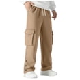 thumbnail image 1 of Lovzfmll Men's Solid Color Slit Hem Cargo Sweatpants, Elastic Drawstring Waist, Straight-Leg for Modern Style Khaki, L, 1 of 5