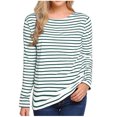 thumbnail image 2 of Jienlioq Hauts Grande Taille pour Femmes Mode Décontractée Couleur Unie Imprimée Col en V Manches Longues Blouses Rayées Décontractées T-Shirt Col Rond, 2 of 4