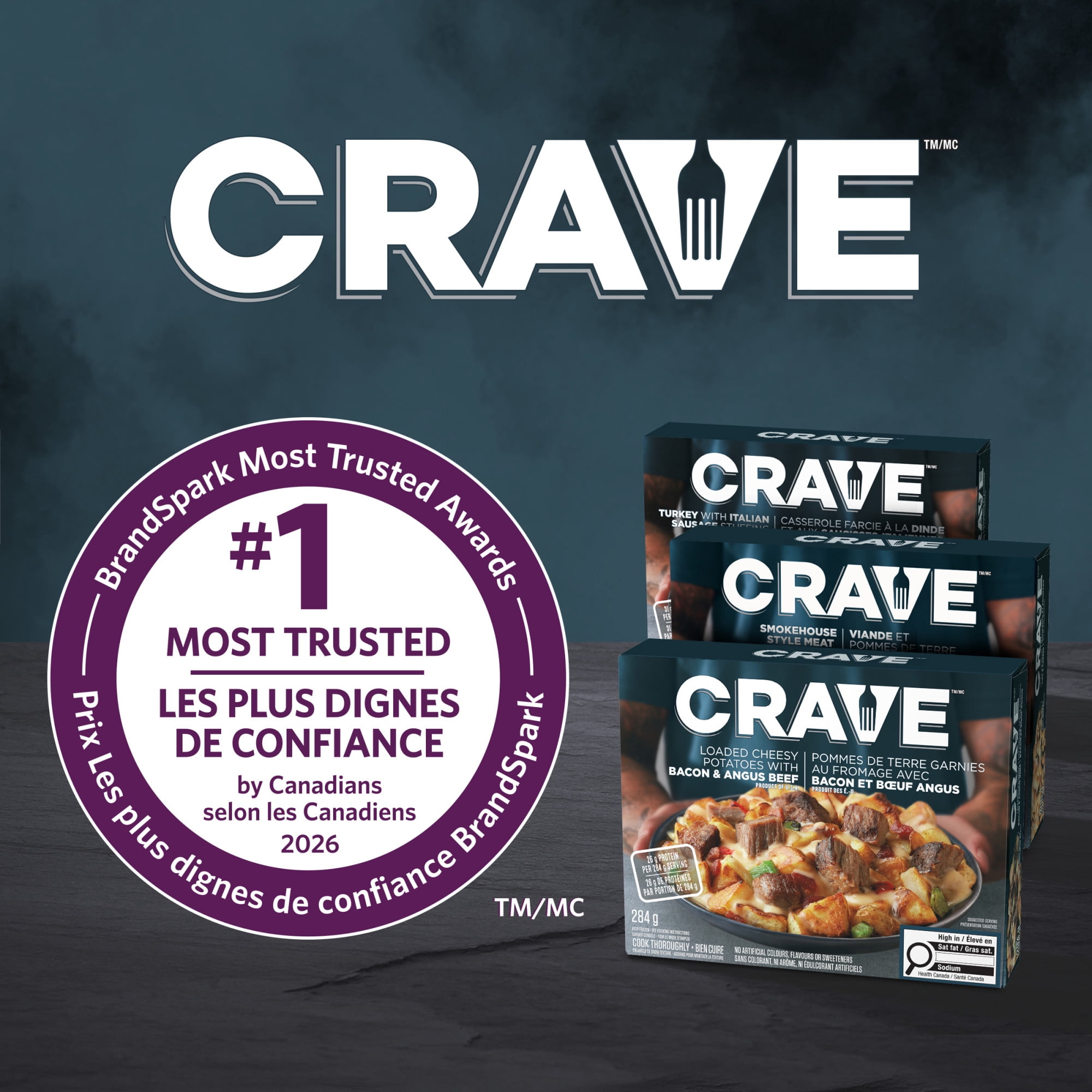 CRAVE Cheesy Loaded Potatoes with Angus Beef Frozen Meal, 284 gr Box, 284g