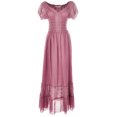 thumbnail image 1 of Women Renaissance Peasant Maiden Boho Inspired Cap Sleeve Lace Trim Maxi Dress, Pink, Small, 1 of 5