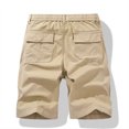 thumbnail image 4 of Men Casual Solid Zipper Button Pockets Elastic Waist Cropped Cargo Shorts(Khaki,M), 4 of 7