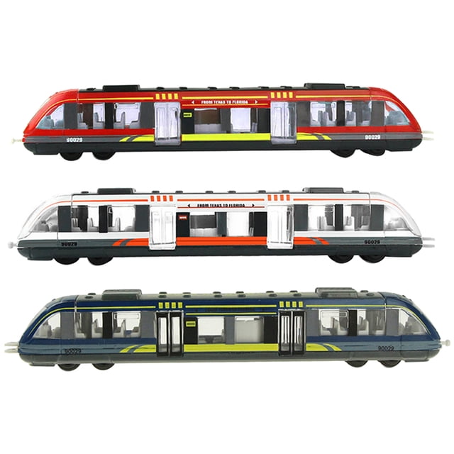 3pcs Simulation Electric Train Toy Kids Train Toy Educational Train Toy Funny Train Toy. This set features three colorful train models in red, white, and blue, each with realistic details and text reading 'From Texas to Florida.' Crafted from high-grade alloy, these toys are durable, safe, and designed for endless play. Each train measures 17.00 x 3.00 x 2.50 cm (6.68 x 1.18 x 0.98 inches). Perfect for early learning environments, preschool, or as a decorative collectible. Portable and travel-friendly, these toys help develop color recognition, hand-eye coordination, and logical thinking in children.