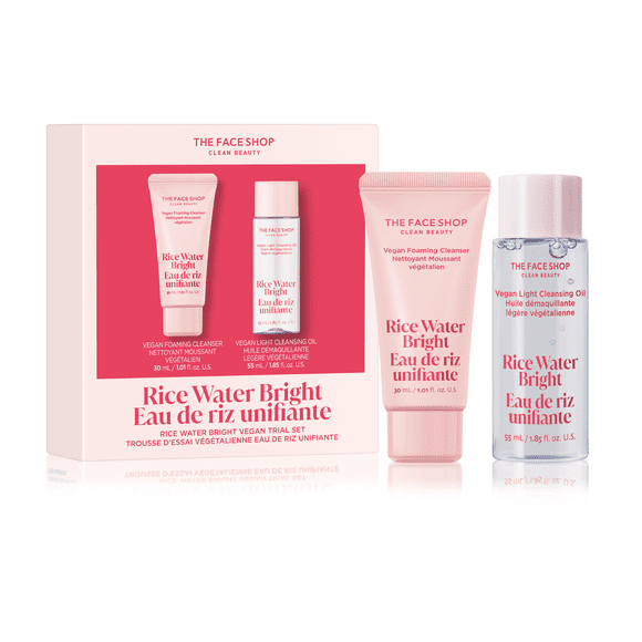 The Face Shop Rice Water Bright Trial Kit with Foaming Cleanser 30ml and Cleansing Oil 55ml, for All Skin Types, 1 Set