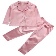 Girls Silk Satin Pajamas Pyjamas Kids Child Long sleeve Pjs Set Nightwear 1-7Y