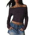 thumbnail image 1 of Faithtur Women's Spring Autumn Knit Tops Solid Color Long Sleeve Off Shoulder Slim Knitwear, 1 of 6