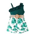 thumbnail image 1 of LUOGENLI Robe Fillette Tout-Petits Été Volants Sans Manches Imprimés Floraux Robe Côtelée Vêtements Robe pour Filles Tendance Été Longueur Genou Vert 2-3 Ans, 1 of 8