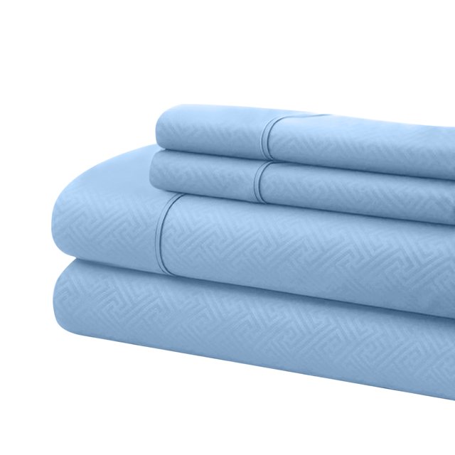 Bassano 1800 Series Embossed Deep Pocket Sheet Set - Super Soft & Wrinkle Free - Luxurious Bed Sheets Set (Queen, Blue)